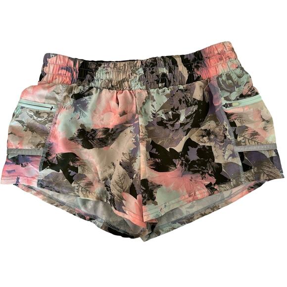 Fabletics XS Women's Floral Print Athletic Shorts with Pockets Green Pink Lined - Picture 1 of 5